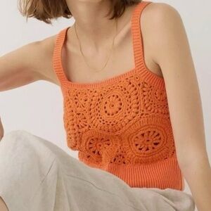 J.Crew Cropped crochet tank top in silk-cotton blend Orange